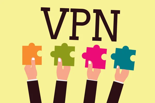 Writing note showing Vpn. Business photo showcasing Redirects your connection to the Internet through configured server — Stock Photo, Image