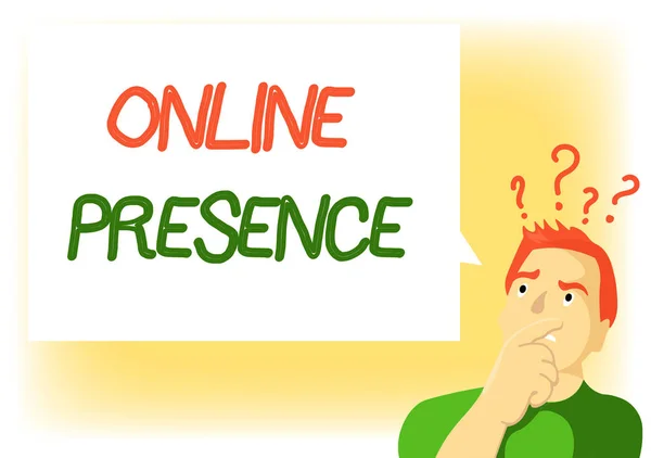 Writing note showing Online Presence. Business photo showcasing existence of someone that can be found via an online search