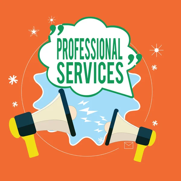 Writing note showing Professional Services. Business photo showcasing offer Knowledge based help some require Licensed — Stock Photo, Image