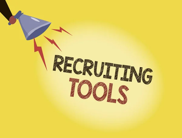 Writing note showing Recruiting Tools. Business photo showcasing getting new talents to your company through internet or ads