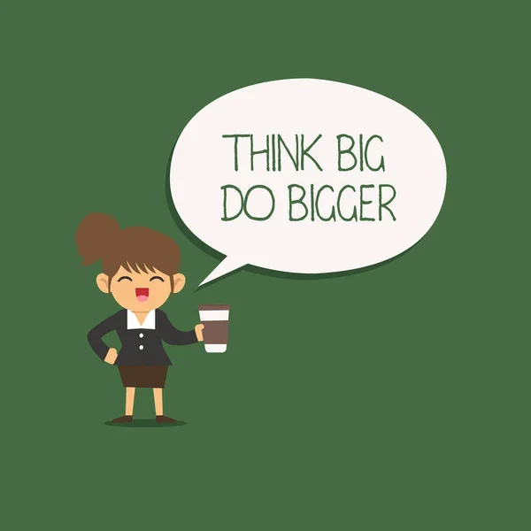 Schrijfbriefje met Think Big Do Bigger. Zakelijke foto presentatie Verhoog de lat en richten veel hoger dan de gebruikelijke — Stockfoto