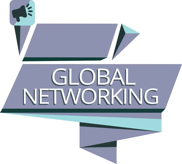 Notă de scriere care arată Global Networking. Fotografie de afaceri care prezintă rețeaua de comunicații care se întinde pe întregul Pământ WAN — Fotografie, imagine de stoc