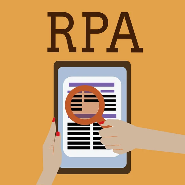 Texte d'écriture de mots Rpa. Concept d'entreprise pour L'utilisation de logiciels avec intelligence artificielle pour effectuer une tâche de base — Photo