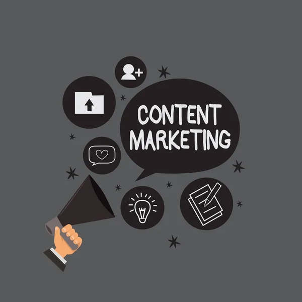 Schreiben Notiz zeigt Content Marketing. Geschäftsfotos zur Präsentation Umfasst die Erstellung und Weitergabe von Online-Material — Stockfoto