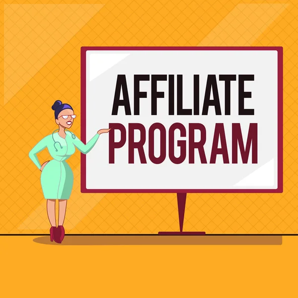 Manuskriving Affiliate Program. Begrepet betyr automatisk plattform for to eller flere tilknyttede parter – stockfoto