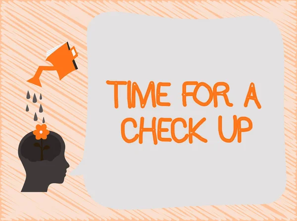 Sinal de texto mostrando Time For A Check Up. Foto conceitual um exame minucioso ter um olhar sobre algo alguém — Fotografia de Stock