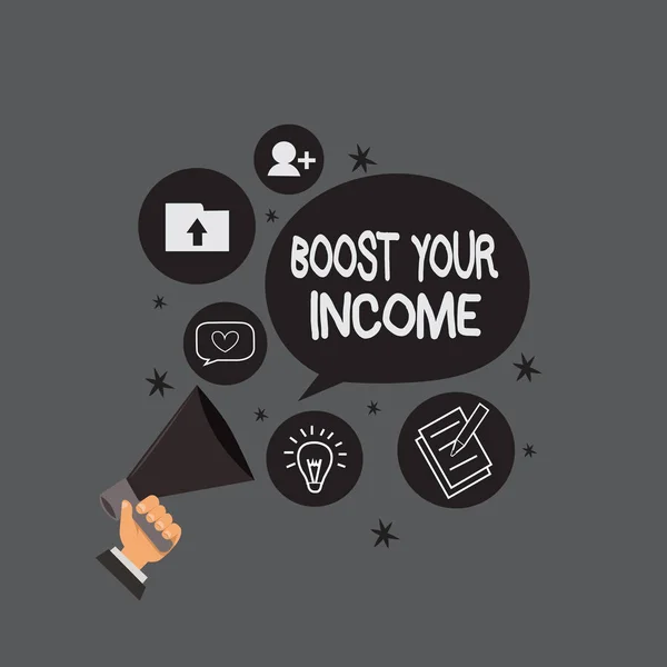 Σύνταξη σημείωσης εμφάνιση Boost σας εισόδημα. Επαγγελματίες φωτογραφία προβάλλοντας αυξήσει τα χρήματά σας επένδυση Freelancing εμπορίας — Φωτογραφία Αρχείου