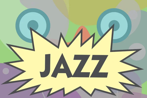 Konzeptuelle Handschrift, die Jazz zeigt. Kraftvoller Rhythmus mit Blech- und Holzblasinstrumenten, um die Musik zu spielen — Stockfoto