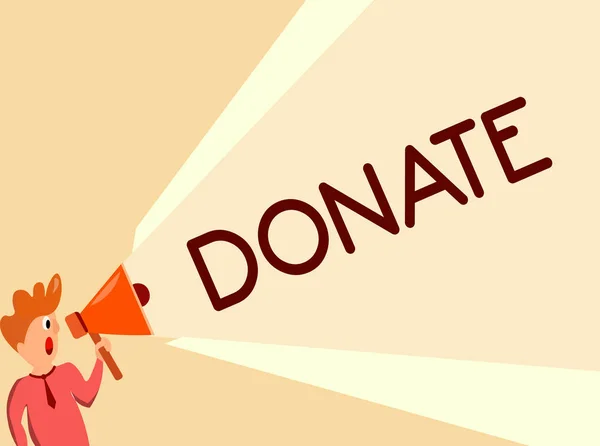 Σύνταξη σημείωσης δείχνει Donate. Επαγγελματίες φωτογραφία παρουσιάζοντας δίνουν χρήματα ή αγαθά για καλό σκοπό, για παράδειγμα σε φιλανθρωπία ή άτομα — Φωτογραφία Αρχείου