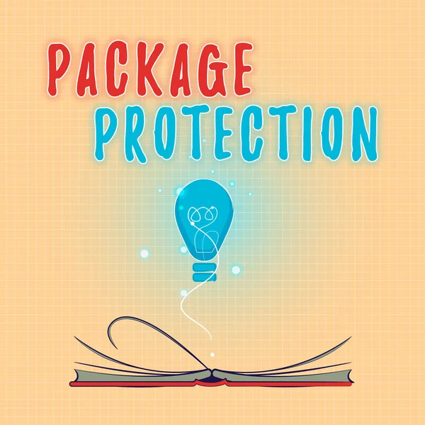 Textzeichen, das den Paketschutz zeigt. Konzeptfoto Verpackung und Sicherung von Gegenständen zur Vermeidung von Schäden Etikettierte Box — Stockfoto