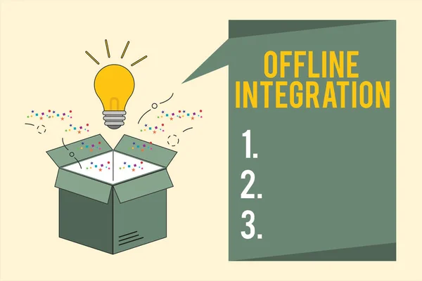 Texto de escritura de palabras Integración fuera de línea. Concepto de negocio para la Primera Tríada de Marketing Televisión Imprimir y Exterior — Foto de Stock