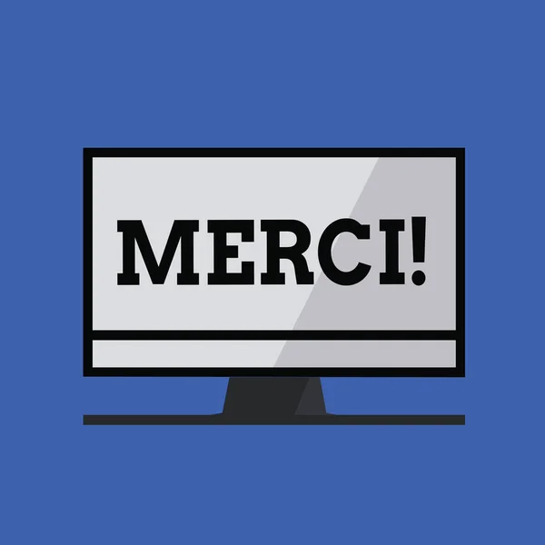 Szöveg írása Merci szó. Üzleti a fogalmát, köszönöm, hogy hálás, hogy valaki francia nyelven — Stock Fotó