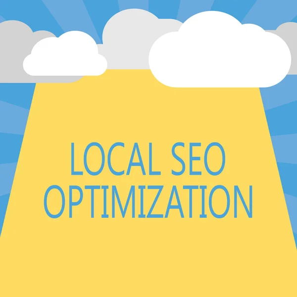 Nota de escritura que muestra la optimización local de Seo. Aumento de la visibilidad de la búsqueda para posicionarse en la lista superior —  Fotos de Stock