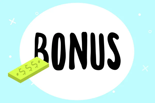 Writing note showing Bonus. Business photo showcasing Reward for good performance Extra dividend and money added to wages — Stock Photo, Image