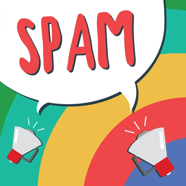 Text sign showing Spam. Conceptual photo Intrusive advertising Inappropriate messages sent on the Internet