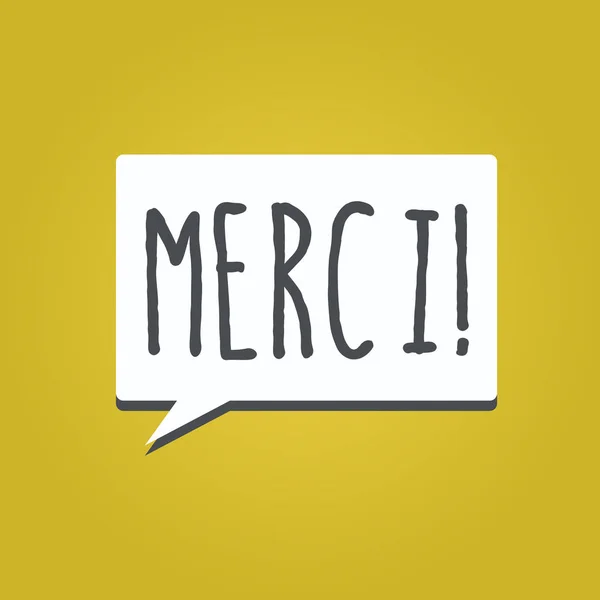 手書きテキストは、Merci を書きます。概念の意味を誰かに感謝しているフランス語でありがとうと定義 — ストック写真