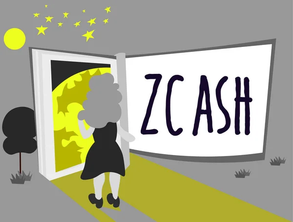 テキスト記号 Zcash を示します。匿名性を提供する分散型の blockchain と概念的な写真 cryptocurrency — ストック写真