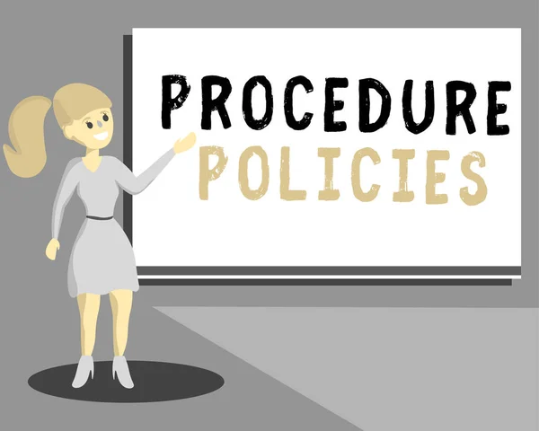 Konceptuell handstil som visar procedurpolicy. Företagsfoto text Steg till vägledande principer Regler och regler — Stockfoto