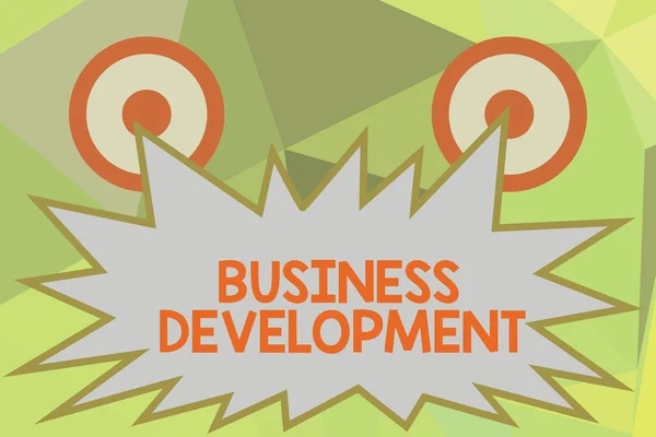 Writing note showing Business Development. Business photo showcasing Implement Growth Value within and between company — Stock Photo, Image