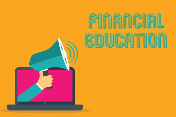 Finansal Eğitimi gösteren kavramsal el yazısı. İş fotoğrafı metni Finans ve Yatırım gibi parasal alanları anlamak — Stok fotoğraf