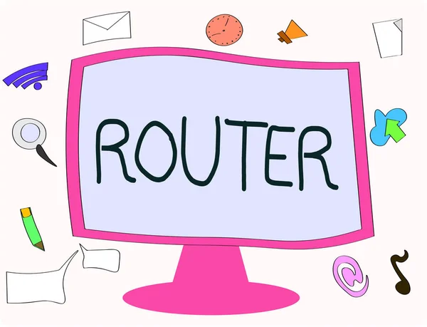 Írásbeli Megjegyzés mutatja a Router. Üzleti fénykép bemutató motoros alakú vágó használt Asztalos így hornyok ízületek — Stock Fotó