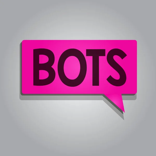 Signo de texto que muestra Bots. Foto conceptual Programa automatizado que se ejecuta sobre Internet Inteligencia artificial — Foto de Stock