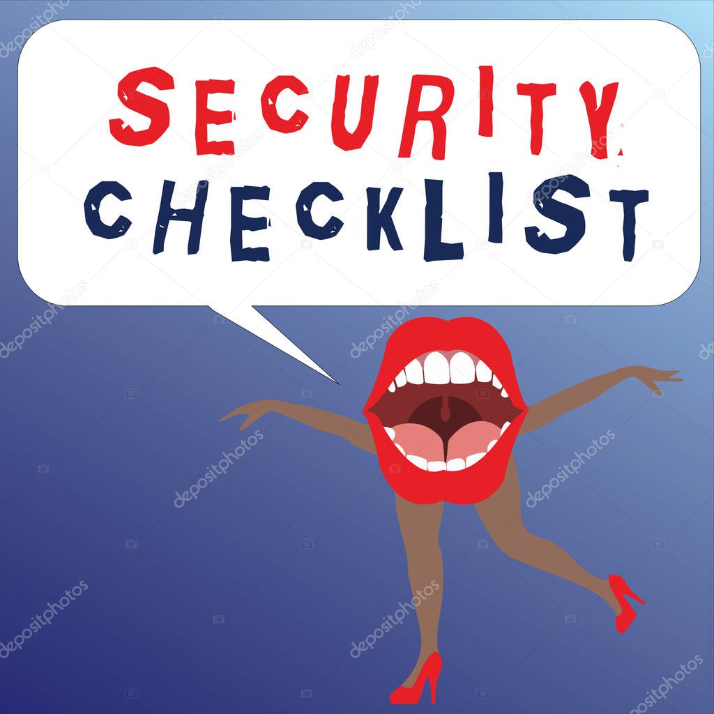 Writing note showing Security Checklist. Business photo showcasing Protection of Data and System Guide on Internet Theft