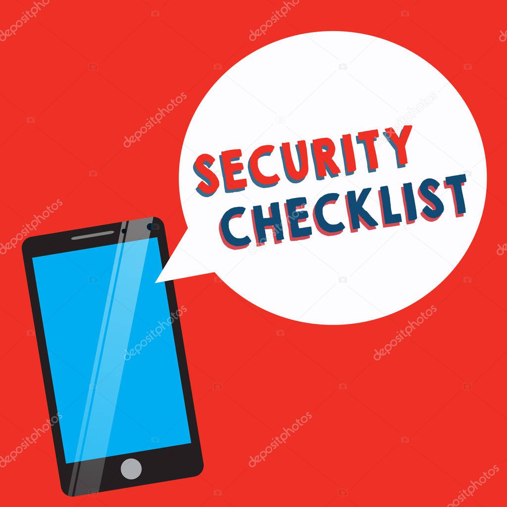 Conceptual hand writing showing Security Checklist. Business photo showcasing Protection of Data and System Guide on Internet Theft