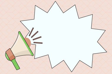 Megafon ses ses efekti simgesi ve boş titreşimli çığlık kabarcık ile reklam için tasarım iş vektör çizim boş şablon esp izole Minimalist grafik düzeni şablonu düz