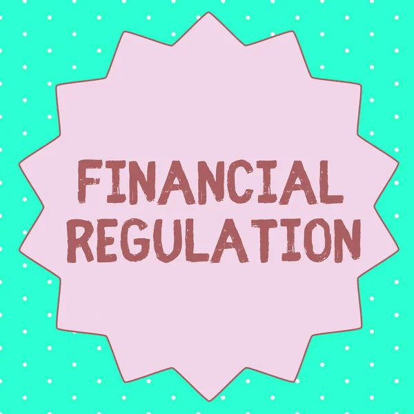 Text sign showing Financial Regulation. Conceptual photo aim to Maintain the integrity of Finance System