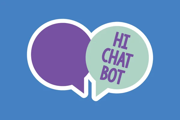 Texto de escritura de palabras Hi Chat Bot. Concepto de negocio para saludo a la máquina robot que responde a un mensaje enviado —  Fotos de Stock