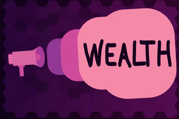 Writing Obs visar rikedom. Företag foto skylta överflöd av värdefulla ägodelar eller pengar för att vara mycket rik lyx — Stockfoto