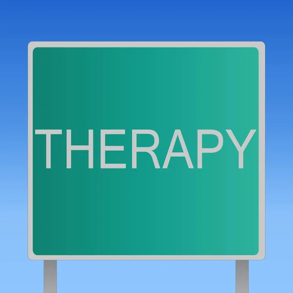 Escribir texto a mano Terapia. Concepto que significa Tratamiento destinado a aliviar o curar un trastorno —  Fotos de Stock