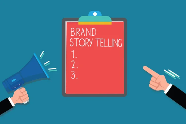 Texto de escritura a mano Brand Story Telling. Concepto que significa Inspirar vida en un contenido atractivo para Brandan — Foto de Stock