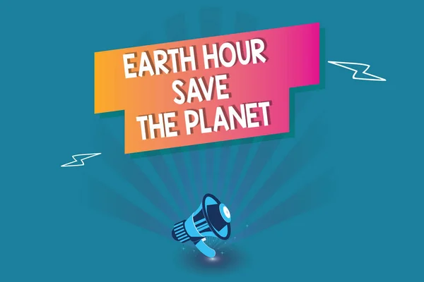 Texto escrito por Word Earth Hour Save The Planet (en inglés). Concepto de negocio para The Lights Off EventMovement por WWF cada marzo —  Fotos de Stock