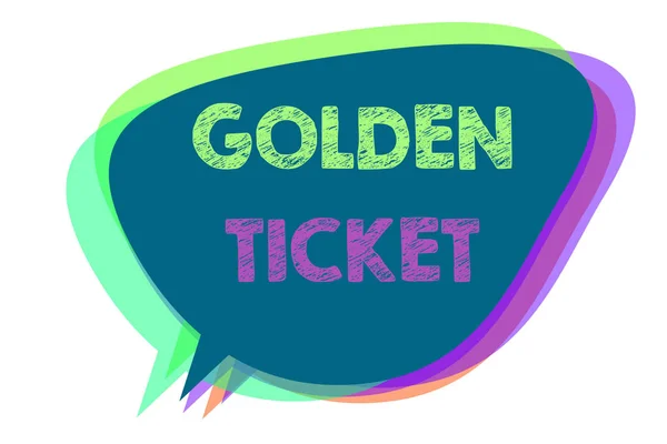 Text sign showing Golden Ticket. Conceptual photo Rain Check Access VIP Passport Box Office Seat Event Speech bubble idea message reminder shadows important intention saying.