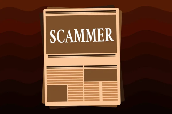 Rukopis textu Scammer. Pojetí znamená někdo, kdo vydělává peníze tím, že napálí ukazovat zločin podvodu zloděj — Stock fotografie