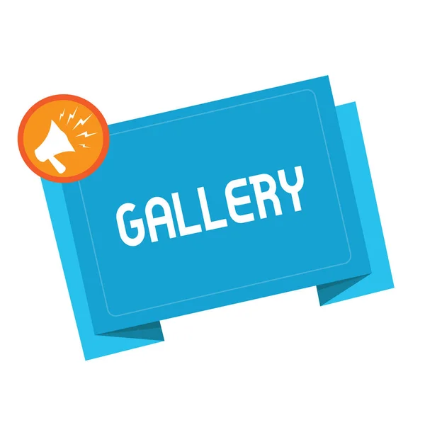 Text tecken visar Galleri. Konceptuella foto rum byggnaden Display försäljning konst utställning museet vägg — Stockfoto