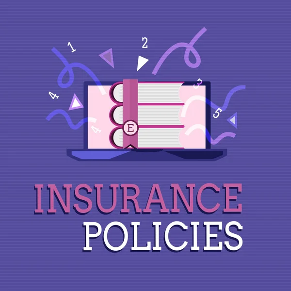 Signo de texto que muestra las pólizas de seguro. Foto conceptual Documentado Formulario estándar Contrato Reembolso financiero — Foto de Stock