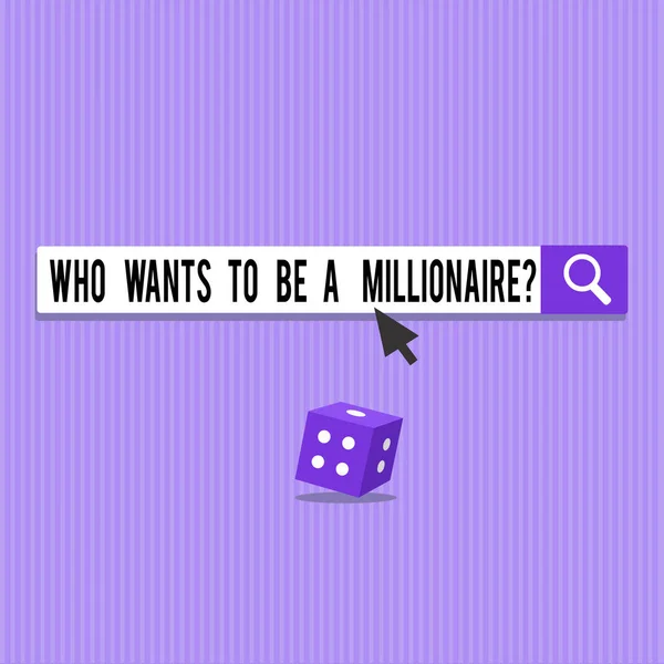 Koncepcyjne w zapasie pismo, pokazuje, kto chce być milionerem pytanie. Biznesowe zdjęcie prezentujący grę fortune gwarantowany pieniądze — Zdjęcie stockowe