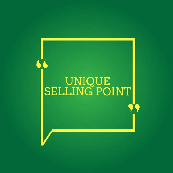 Tekst teken weergegeven: Unique Selling Point. Conceptuele foto onderscheid een Product specifieke eigenschappen en voordelen — Stockfoto