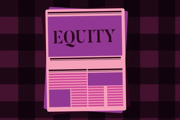 Schrijven van notitie weergegeven: "equity". Zakelijke foto presentatie van de waarde van een bedrijf verdeeld in gelijke delen in handen van aandeelhouders — Stockfoto