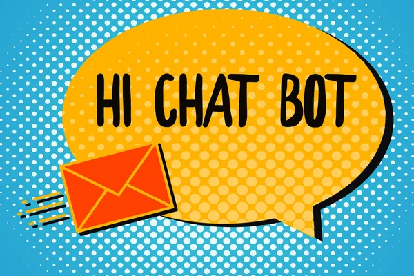 Texto de escritura Hola Chat Bot. Concepto que significa Saludo a la máquina robot que responde a un mensaje enviado —  Fotos de Stock