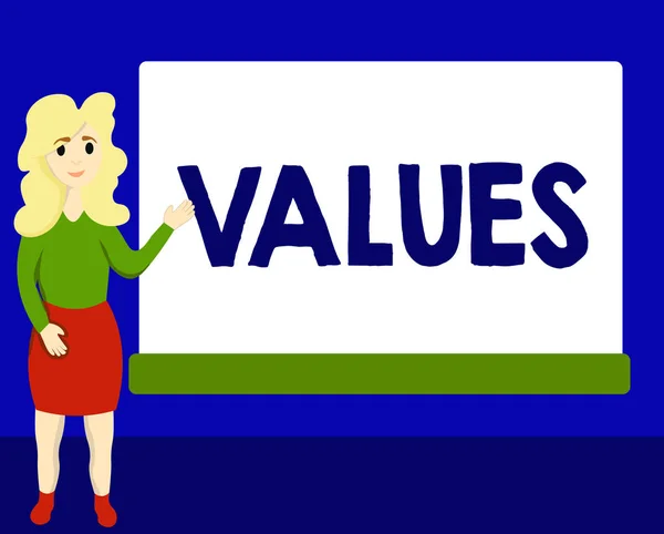 Escrevendo nota mostrando Valores. Foto de negócios mostrando respeito que algo é realizado merece valor de importância de algo — Fotografia de Stock