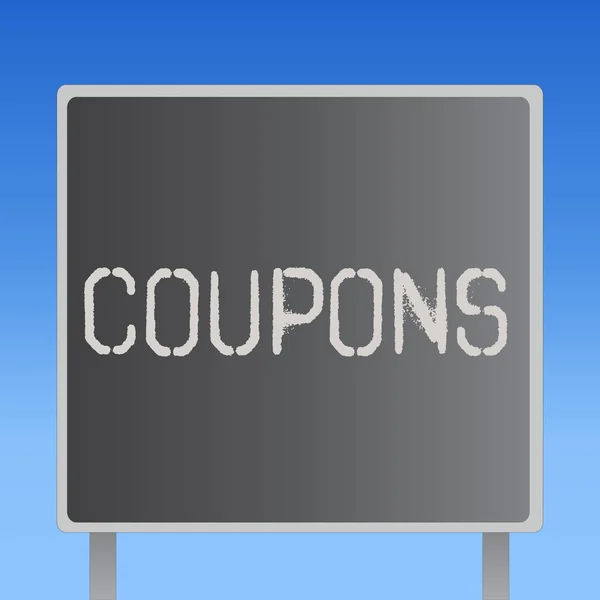 Word writing text Coupons. Business concept for Certificate Ticket Label for discount gift price Promotion Sale — Stock Photo, Image