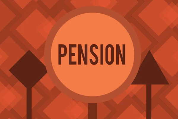 Konceptuella hand skriva visar Pension. Företag foto text inkomst seniorer tjäna efter pensionering sparar i äldre år — Stockfoto