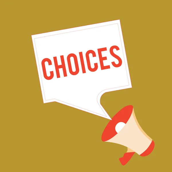 Kavramsal el seçimler gösterilen yazma. İki veya daha fazla olasılık kararlar arasında vitrine seçeneklerinin belirlenmesinde iş fotoğraf — Stok fotoğraf