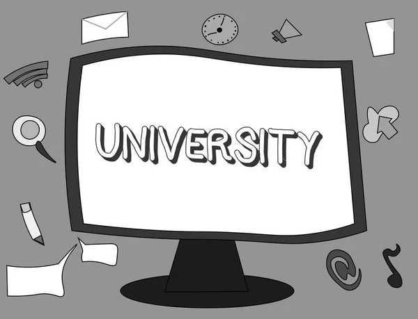 Woord schrijven tekst Universiteit. Businessconcept voor Highlevel onderwijsinstelling studenten studeren voor graden — Stockfoto