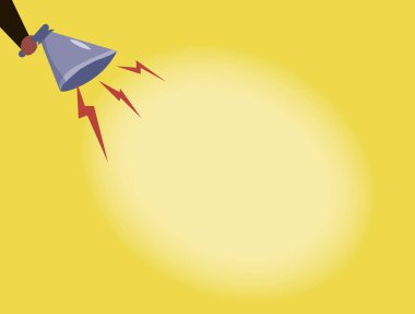 Düz tasarım iş vektör illüstrasyon kavramı boş kopya metin esp için şablon insan el elinde megafon aşağıya doğru yıldırım ses efekti simgesi ile promosyon malzeme sahte Web afiş