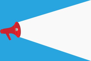 Düz tasarım vektör çizim boş esp şablon kopya alanı metin reklam, promosyon, poster, afiş, web reklam, makale yarı ton megafon hoparlör ses kapasitesini genişletmek ses gücü düzeyi ile için